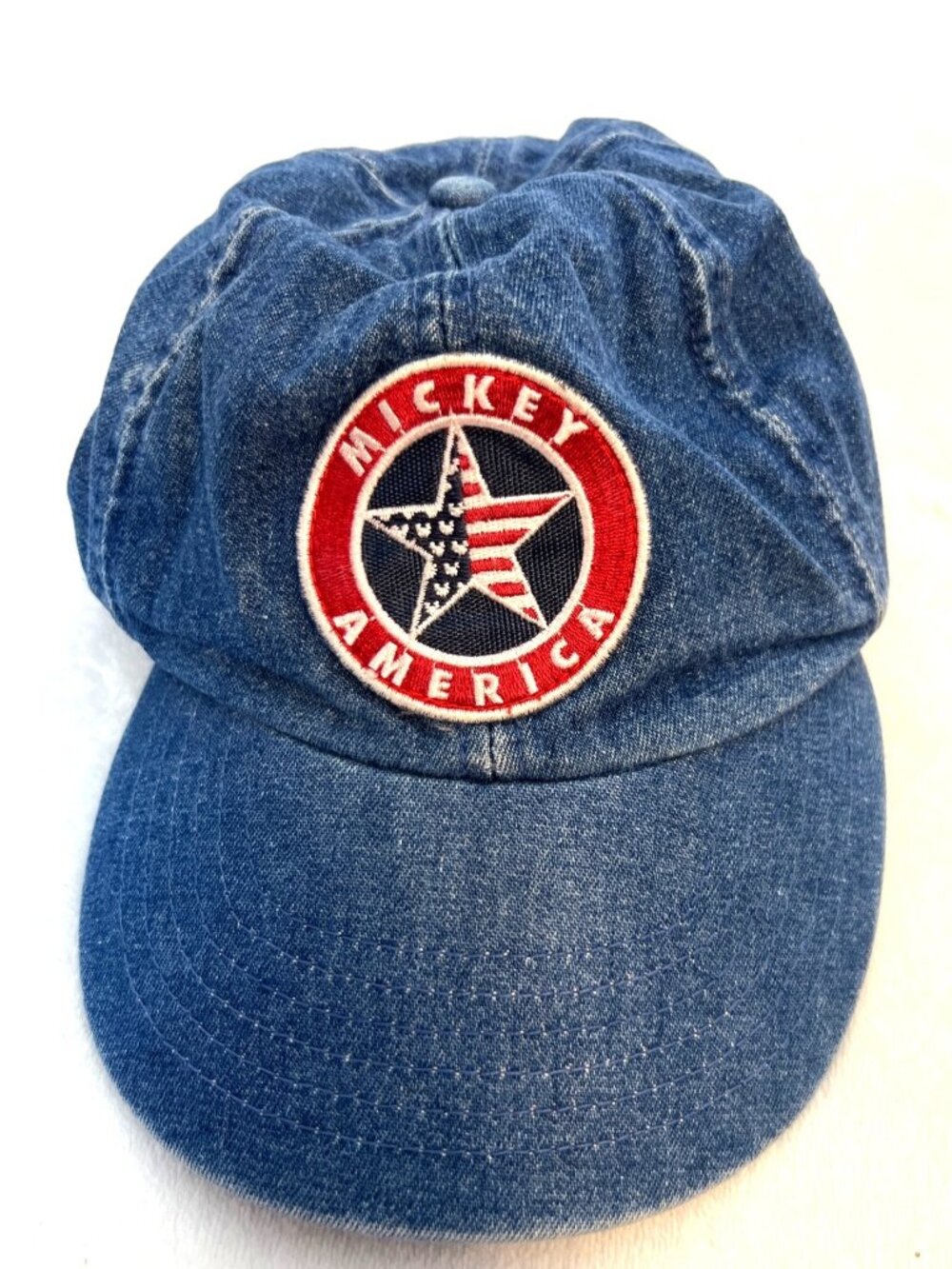 Vintage Walt Disney World Mickey Mouse America Denim Hat Snapback Flag Patriotic